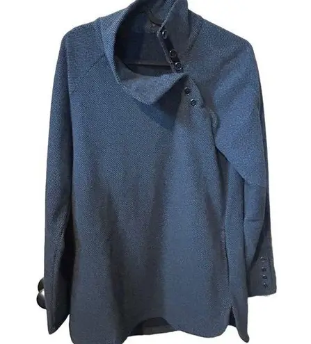 J. McLaughlin Blue Asymmetrical Gold Button Neck Size XS Fleece Pullover.