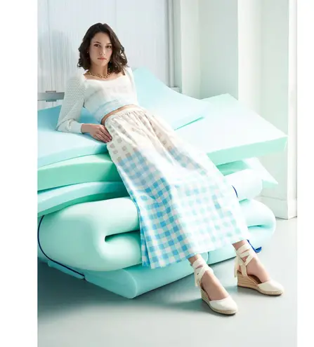 Ming Wang Maxi A Line Skirt Gingham Cotton Poplin Blue White High Waist M NWT