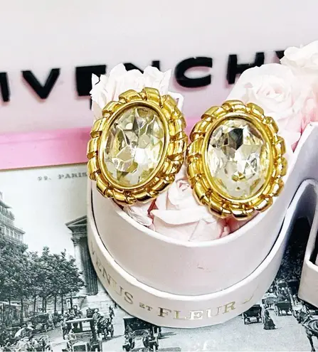 Givenchy Authentic RARE Vintage 18kt G.P Crystal Statement Earrings