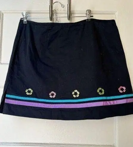 Bamboo Traders Black Colorful Pink Green Funky Boho Button Embroidered Skort 16 - Image 1