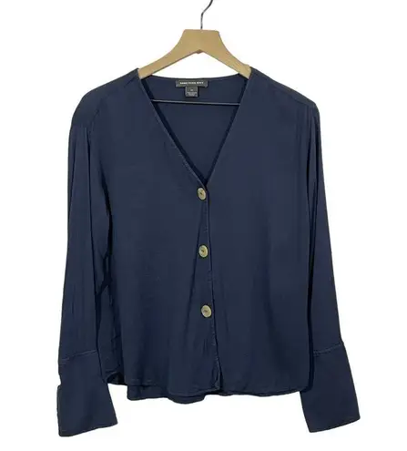 Something Navy Pretty Button Through Top - Navy Blue - XS
