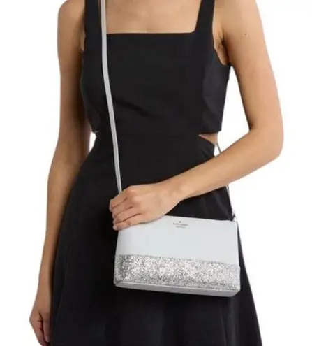 Kate Spade  New York Flash Silver Crossbody Sparkled Glitter Leather Bag Chic NWT