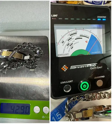 18KT Yellow Gold Inlay & Stainless Steel Cuban Link Men’s Diamond Bracelet 8.5” Long