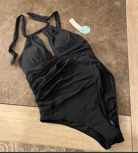 Beautikini Tummy Control One Piece Retro Bathing Suits V Neck Halter Ruched