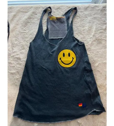 Aviator Nation XS Womens Racerback Tank Top W/Yellow Smiley Face & Embroidered L