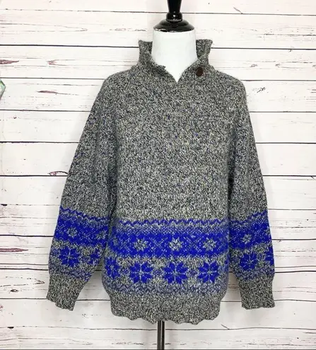 Vintage Segue Gray & Blue Fair Isle Wool Sweater Size Medium