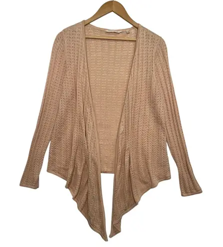 Soft Surroundings Cardigan Sweater Womens Small Tan Open Front Pointelle Knit