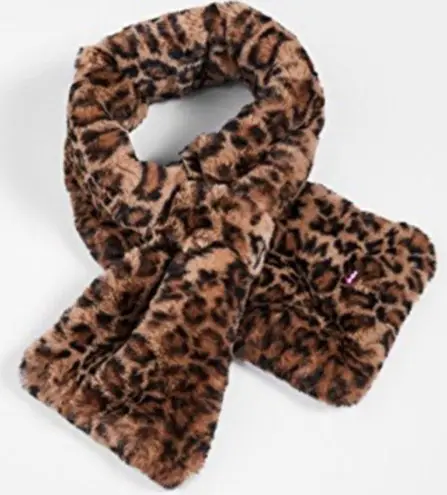 Apparis NWT Jasper Plush Leopard Print Black Brown Faux Fur Thread Through Scarf