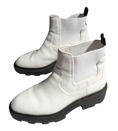 Ash Mastro White Leather Retro Chunky Lug Sole Chelsea Ankle Boots Sz 40 9.5