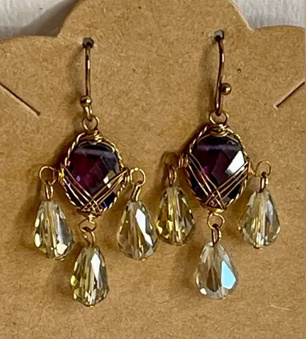 Elegant Gold and Purple Dangle Earrings