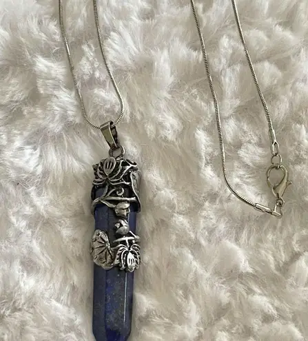 Wire wrapped Lapis lotus sword pendant, amulet, meditation Blue