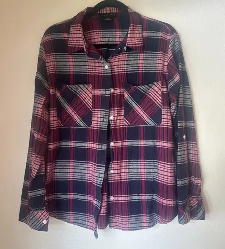 Sanctuary  Women's Red/Blue /white  Plaid‎ Button Up Boyfriend  Shirt Size L