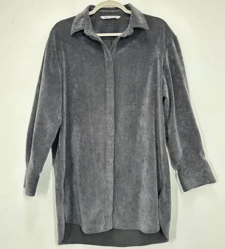 ZARA  Womens S Dark Gray Long Sleeve Corduroy Collared Dress Shirt Shacket