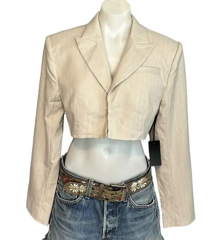 H:ours Gray Crop Tweed Blazer MEDIUM Bolero Padded Shoulder Revolve Designer NEW