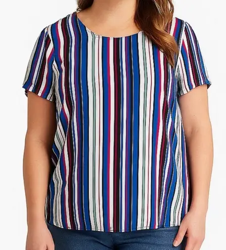 W5 NEW NWOT ANTHROPOLOGIE ANTHRO Blue Cream Red Striped Short Sleeve Work Blouse