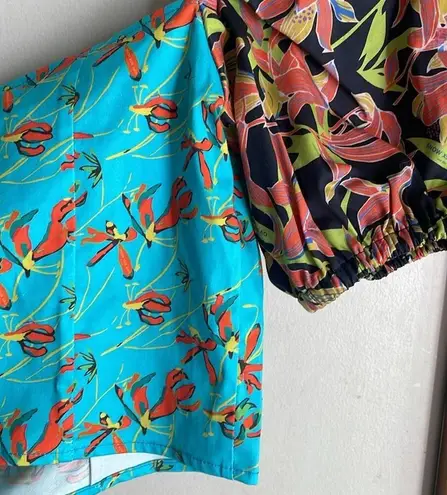 SNOW XUE GAO New York Floral Printed Milk Maid Top Blue Size 6