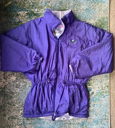 Vintage Winter Spirit purple reversible fleece lined toggle waist coat, size M/L Size L