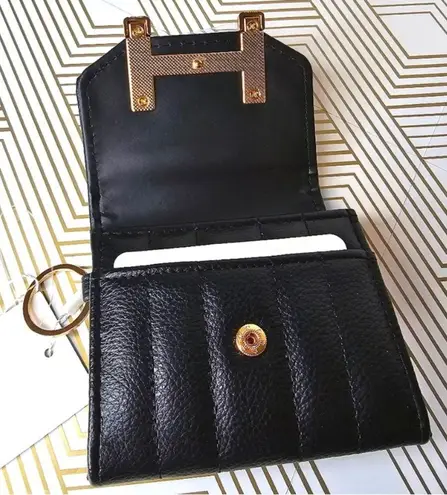 Halston Quilted Rib Faux Leather Wallet Black