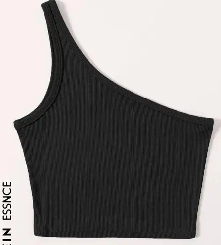 SHEIN One Shoulder Rib Knit Crop Top Black