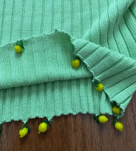 STAUD pistachio green ribbed cropped mock neck rocky sweater lemon beads