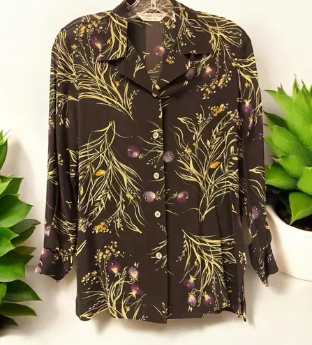 Preston & York Premiere Vintage Women's Size 10 Black Floral Fruit Sheer BLOUSE