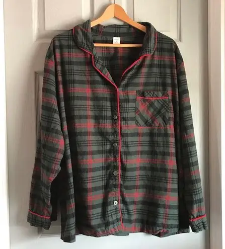 Hearth & Hand Women's 3X Plaid Green Red Long Sleeve Button - Image 1