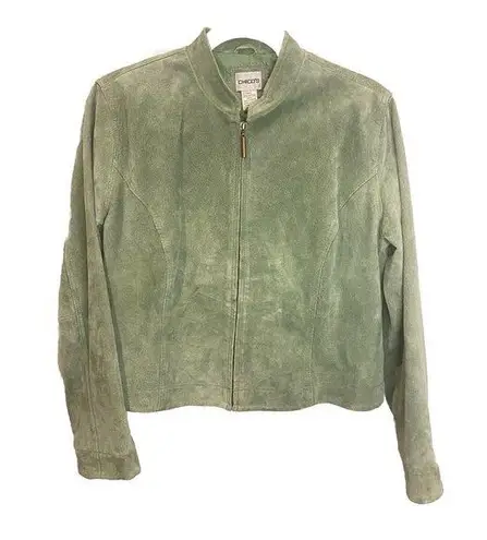 Chico's  100% Leather Sage Green Lined Zip Soft Moto Jacket (Size 1)