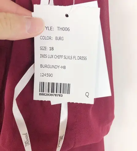 THREAD Bridesmaid Ines Chiffon Sleeveless Gown Burgundy Dessy Collection Size 18 Red