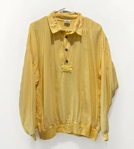 CP Shades Vintage Butter Yellow Quarter Button Up Collared Blouse Top Sz M -flaw