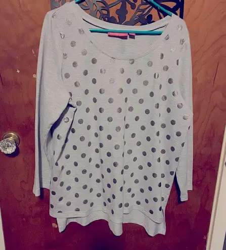 Woman Within long sleeve pull on crew neck gray with gold polka dots lsweatshirt