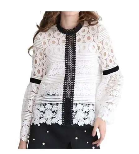 Chicwish White/Black Crochet eyelet Blouse