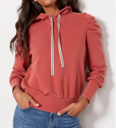 Evereve Tyra Puff Sleeve Hoodie Rust Coral L Cotton Blend Cozy Casual