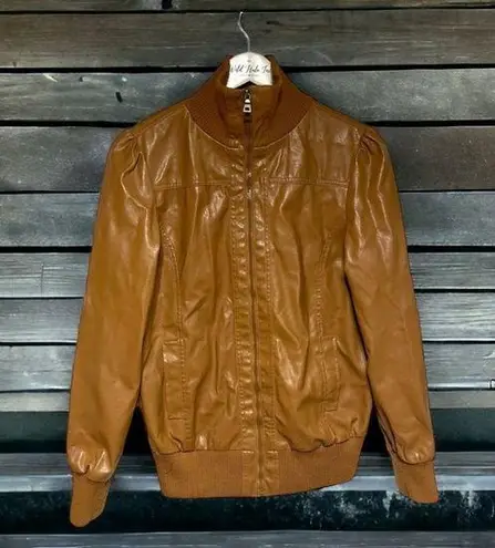 Maternity Faux Leather Vintage Full Zip Jacket Medium Tan Size undefined