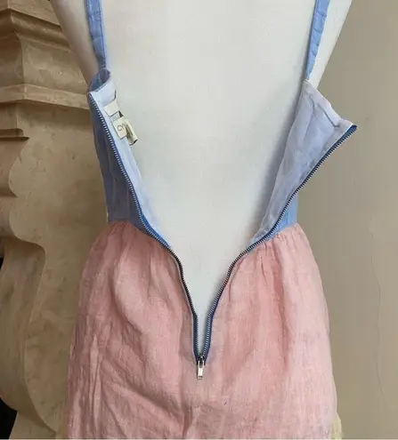 Cynthia Rowley  Dress Womens Size S Linen Blue Pink Yellow Colorblock Fit Flare