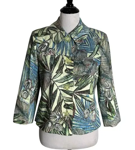 Harvé Benard Harve Benard Tropical Print Blazer Jacket Size 6 Button Maximalist Green