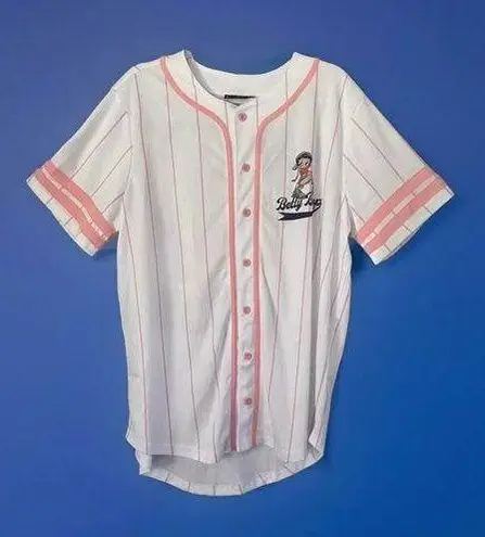 Betty Boop Shirt Womens L Baseball Jersey Novelty Button Down Uniform Top Retro