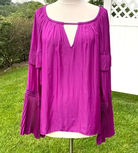 Ramy Brook Harvey Flared-Sleeve Keyhole Blouse