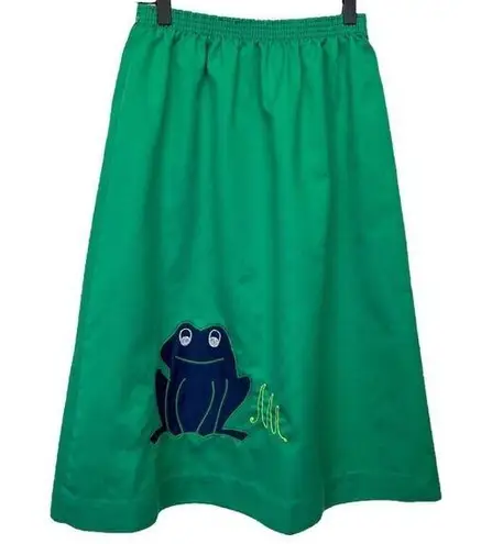 American Vintage Vintage 1970s Retro High Waist Frog Midi Skirt Applique Green Funky Boho Indie