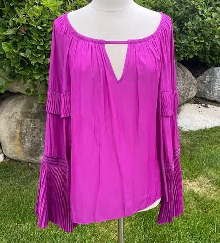 Ramy Brook Harvey Flared-Sleeve Keyhole Blouse