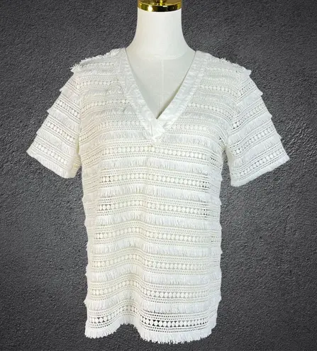 Waverly Grey White Crochet Fringe V