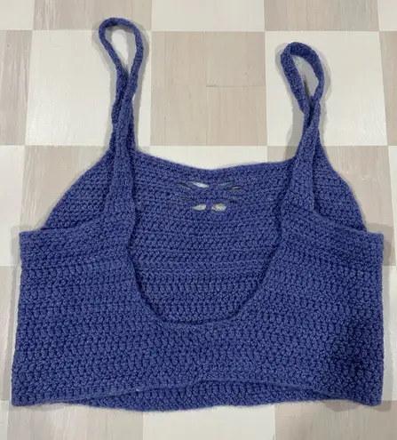 Handmade Periwinkle Lavender Wool Knit Cropped Cottagecore Tank Top Size M