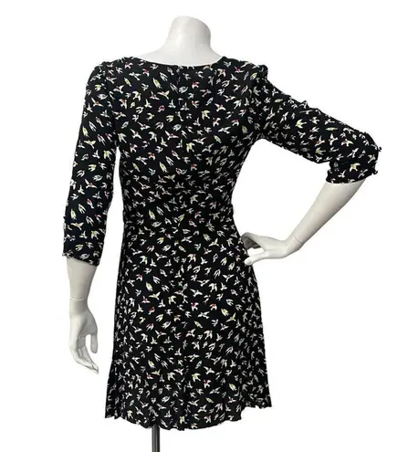 Cooperative Women's Black skater dress with multi-color bird print size 0