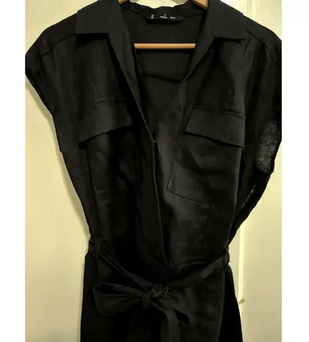 MING Size Large Women Black Jumper Side Zip Belted Wide Leg Linen