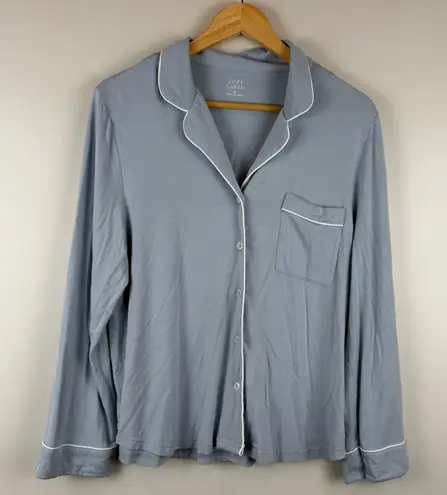 Cozy Earth Women's Size Medium Baby Blue Bamboo Pajama Top Collared Button Down