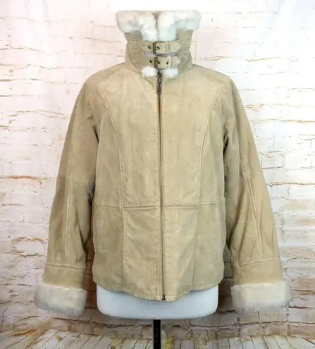 VTG Wilsons Suede Leather Bomber Aviator Flight Jacket Womens L Fur Lined Beige Size L