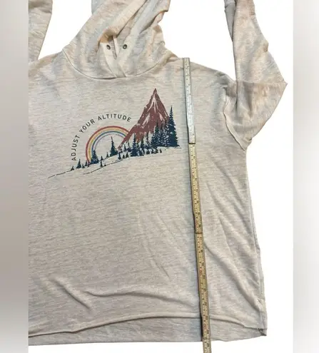 C&C California Graphic Lightweight Hooded Long Sleeve Top Oatmeal Beige Sz M