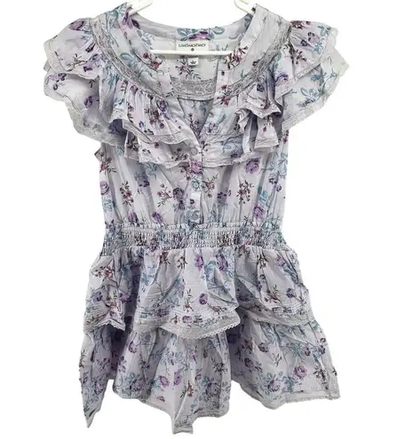 LoveShackFancy x Target Lou Dress Ruffle Tiered Floral Lace Trim Mini Purple L Size L