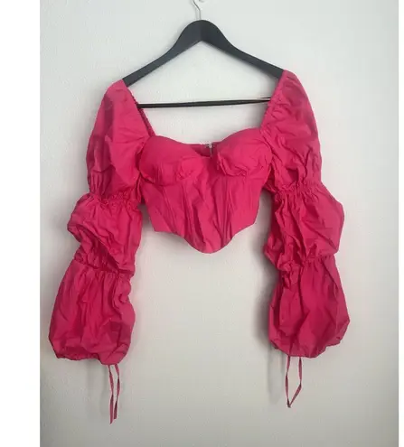 Majorelle Tawny Corset Coquette Milk Maid Puff Sleeve Crop Top Hot Pink Barbie S