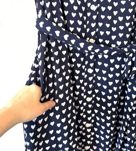 Draper James  Navy Blue Heart Print Button Down Maxi Dress Size 8