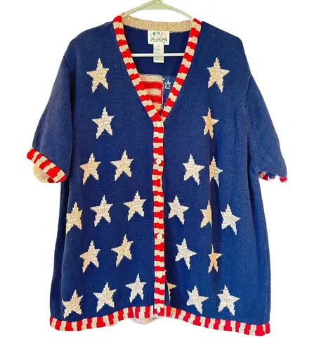 Quacker Factory Stars & Stripes Cardigan Sweater –2X Blue Size XL